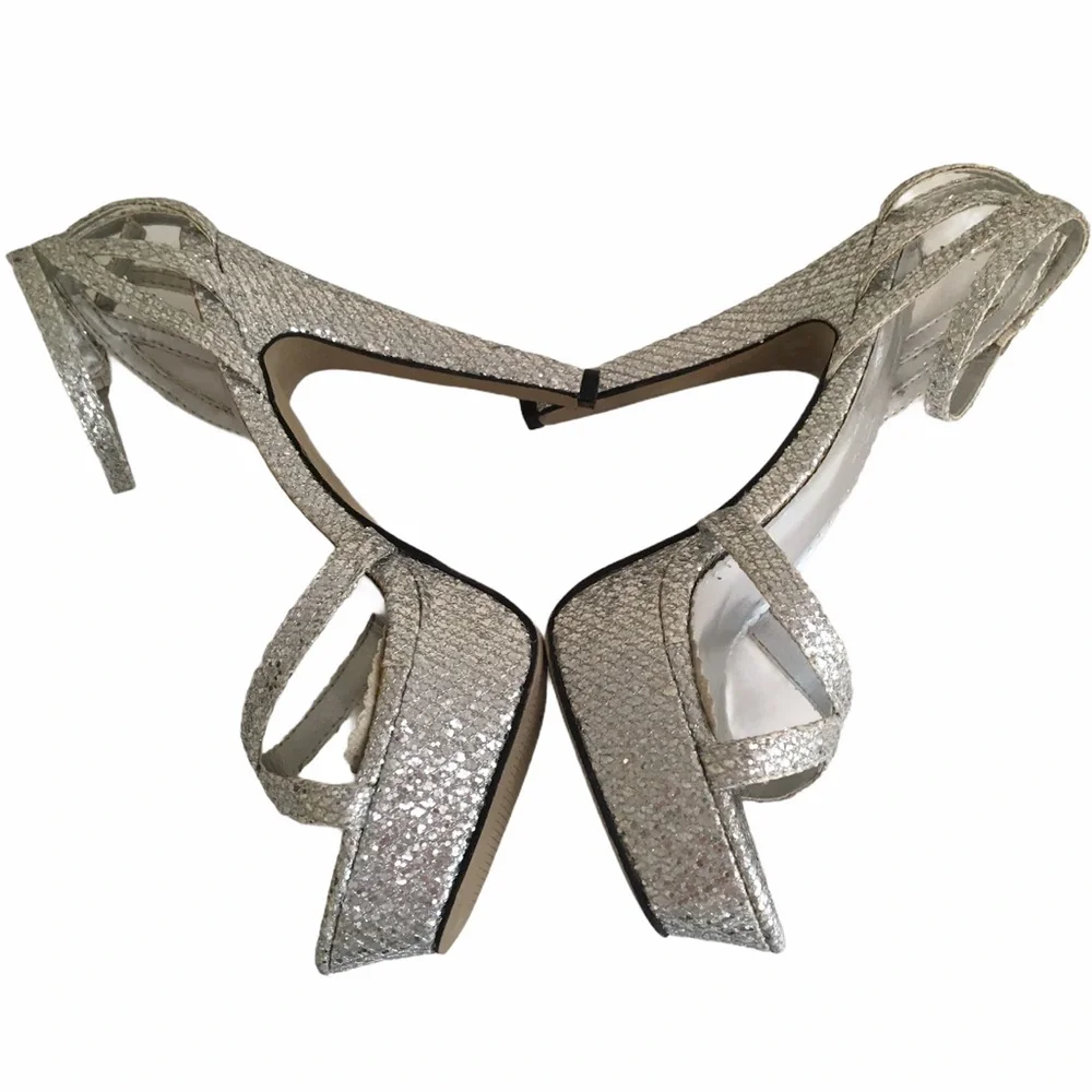 Jonathan Kayne Silver Glitter Platform Sandals 5.5